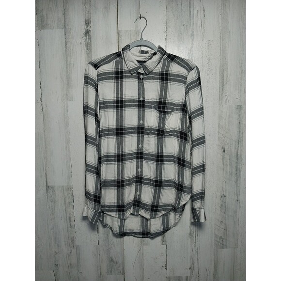 American Eagle Ahh-mazingly Soft Plaid Flannel Shirt Women Medium White Black - Picture 1 of 7